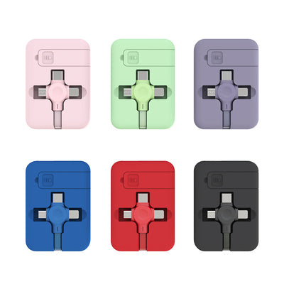 4 In 1 Retractable USB Cable Creative Macaron Type C Micro Cable For I Phone With Phone Stand Charging Data Cable Line Storage Box - My Tech Addict