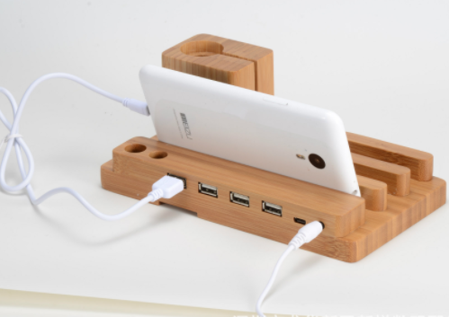 Compatible with Apple , Bamboo, wood andMobile applewatch bracket charging wooden bracket multi-function flat cell phone base - My Tech Addict