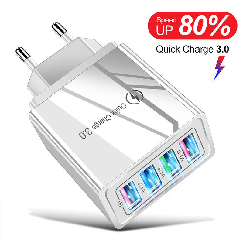 USB Charger Quick Charge 3.0 4 Phone Adapter For Tablet Portable Wall Mobile Charger Fast Charger - My Tech Addict