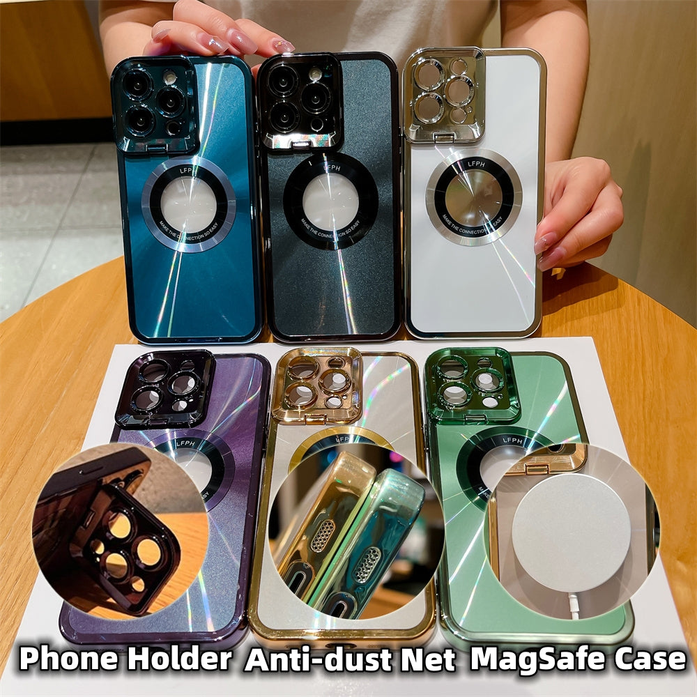 Electroplated Phone Case Luxury Plating CD Pattern Magsafe Bracket Case For IPhone 12 13 14 Pro Max Invisible Camera Stand Holder Lens Holder Magnetic Suction - My Tech Addict