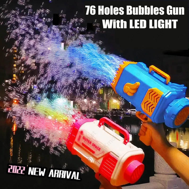 Bubble Gun Rocket 69 Holes Soap Bubbles Machine Gun Shape Automatic Blower With Light Toys For Kids Pomperos - My Tech Addict