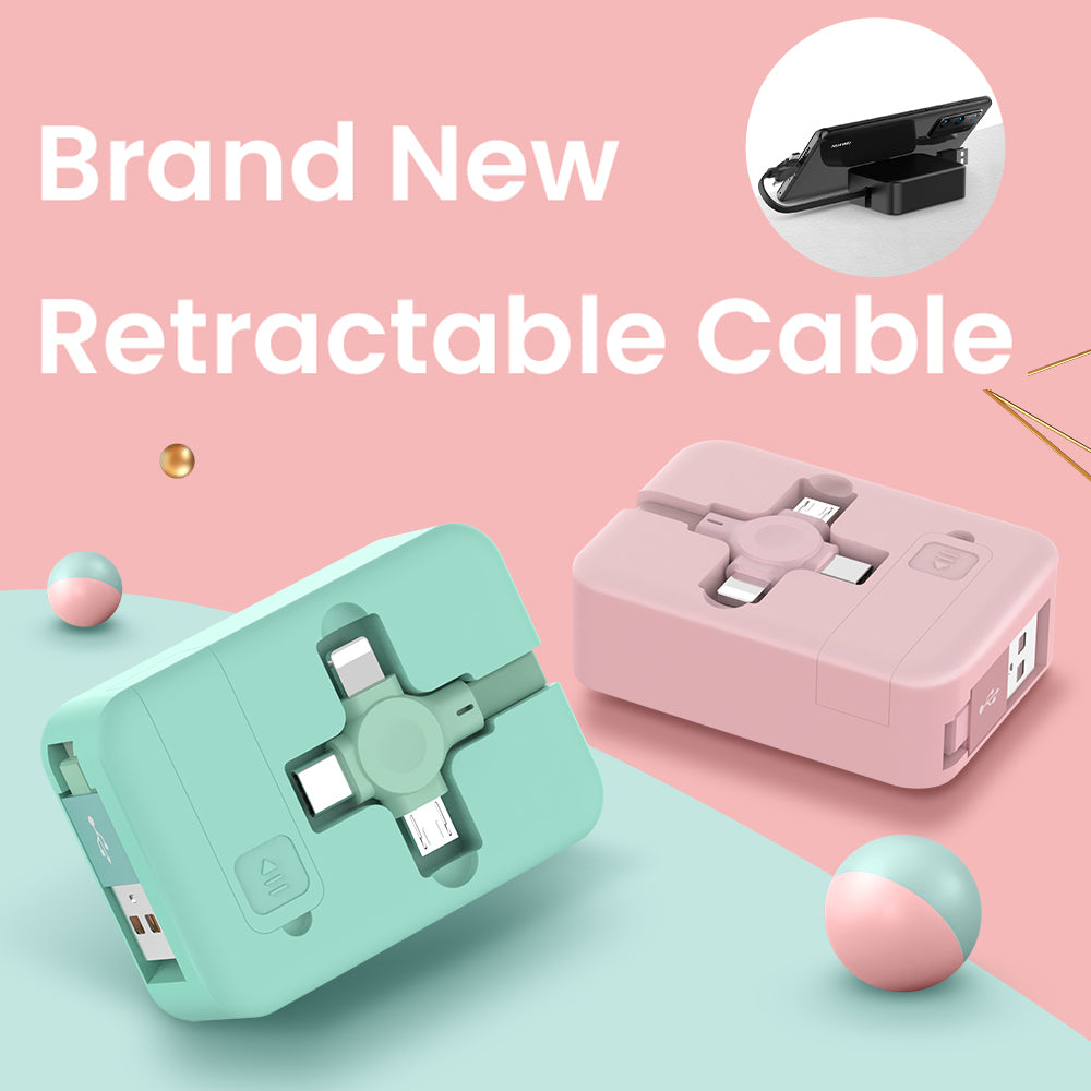 4 In 1 Retractable USB Cable Creative Macaron Type C Micro Cable For I Phone With Phone Stand Charging Data Cable Line Storage Box - My Tech Addict
