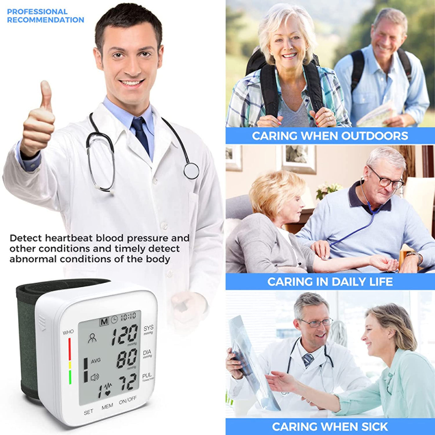 Blood Pressure Monitor Wrist Bp Monitor Large LCD Display Adjustable Wrist Cuff 5.31-7.68inch Automatic 90x2 Sets Memory For Home Use - My Tech Addict