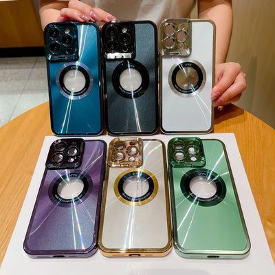 Electroplated Phone Case Luxury Plating CD Pattern Magsafe Bracket Case For IPhone 12 13 14 Pro Max Invisible Camera Stand Holder Lens Holder Magnetic Suction - My Tech Addict