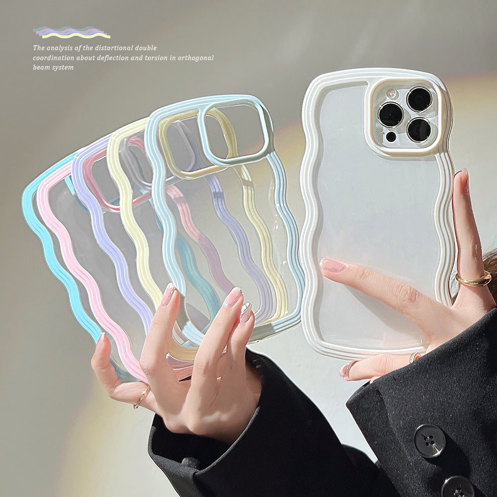 Wave Border Mobile Phone Case Solid Color Simple Candy Color - My Tech Addict
