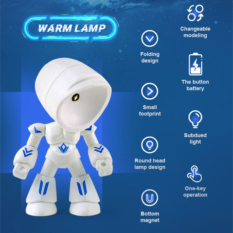 Cute LED Hero Table Lamp Mini Portable Cool Mecha Cute Robot Night Lig
 Overview:

1. Cute night light adopts mecha robot figures hero design which are equipped with head, arms, legs, when turn on with lights all ages will love the unihallowen giftsMy Tech AddictMy Tech Addict