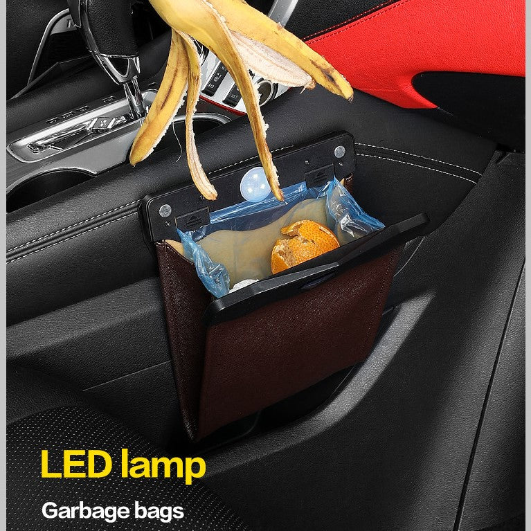 LED Car Trash Can Organizer Garbage Holder Automobiles Storage Bag Accessories Auto Door Seat Back Visor Trash Bin Paper Dustbin - My Tech Addict