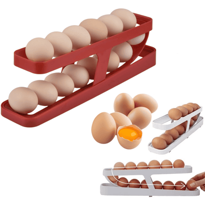Automatic Scrolling Egg Rack Holder Storage Box Egg Basket Container Organizer Rolldown Refrigerator Egg Dispenser For Kitchen Gadgets