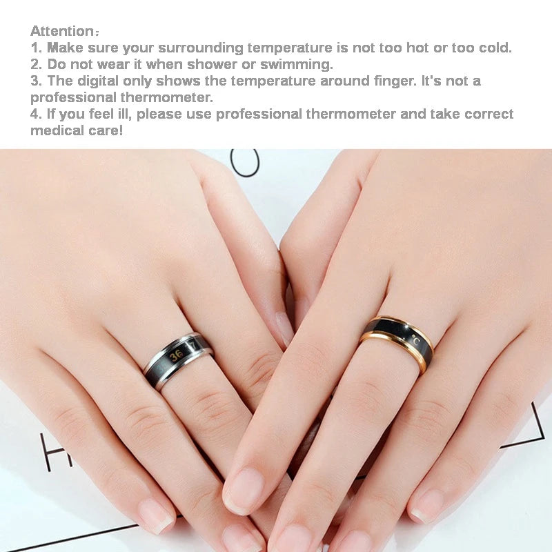 Smart Stainless Steel Body Temperature Ring with Fashion Display and Real-time Temperature Testing