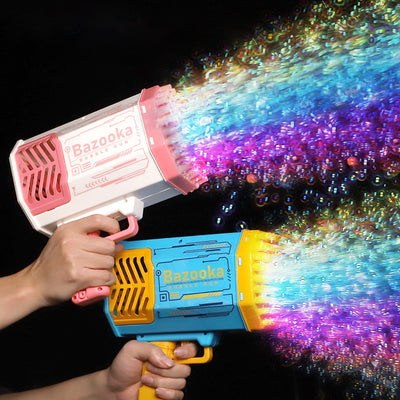 Bubble Gun Rocket 69 Holes Soap Bubbles Machine Gun Shape Automatic Blower With Light Toys For Kids Pomperos - My Tech Addict