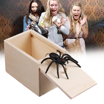 Prank Spider Wooden Scare Box Trick Play Joke Lifelike Surprise April 
 Overview
 
 Features:
 
 The animal in the wooden box will jump out when you remove the case cover
 
 A surprising box with a vivid animal inside
 
 Great toy to mhallowen giftsMy Tech AddictMy Tech Addict