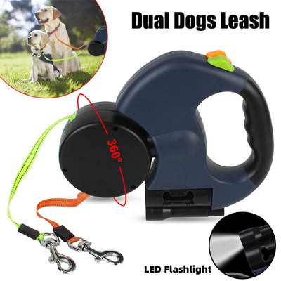 3m Retractable Dog Leash For Small Dogs Reflective Dual Pet Leash Lead 360 Swivel No Tangle Double Dog Walking Leash With Lights Pet Products
