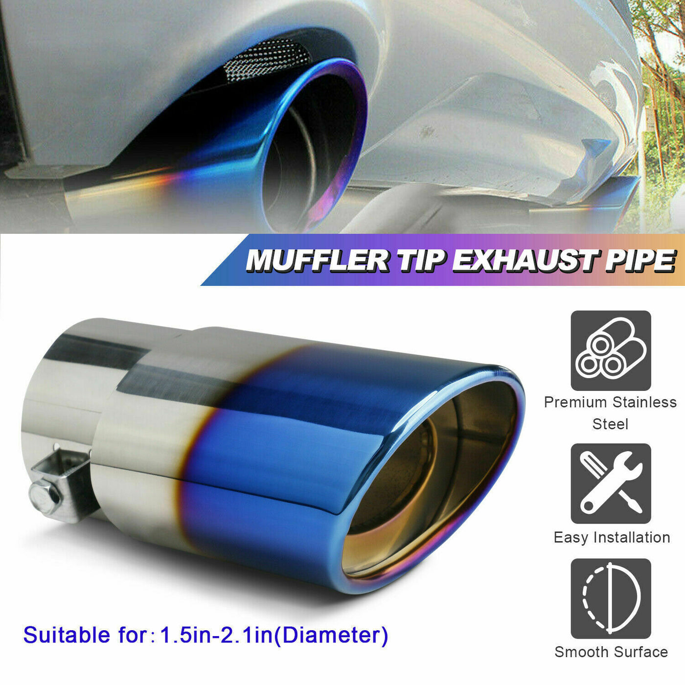 Car Exhaust Pipe Tip Rear Tail Throat Muffler Stainless Steel Round Accessories - My Tech Addict