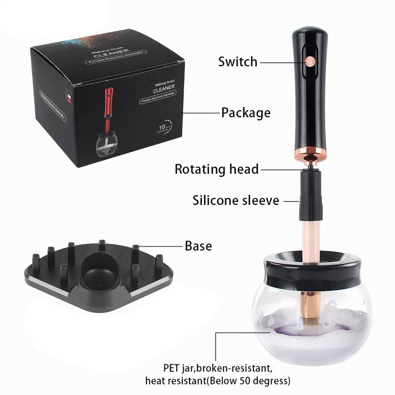 Makeup Brush CleanerFeatures &amp; Description:
MAKE YOUR BRUSH AS GOOD AS NEW IN SECONDS!
Do your brushes always get stiff, start shedding, or lose their shape too fast?Even when underBeautyMy Tech AddictMy Tech Addict