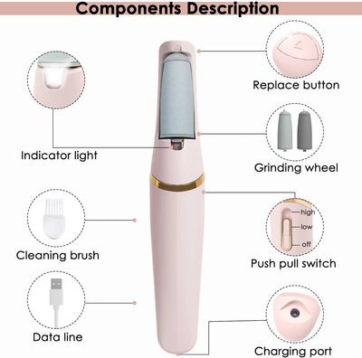 Electric Foot Callus Remover
Features &amp; Description:
Ergonomic Wand Design: Easy to use on both feet, front to back - heels, toes, sides, and balls of feet.
Cordless &amp; Rechargeable &ampMy Tech AddictMy Tech Addict